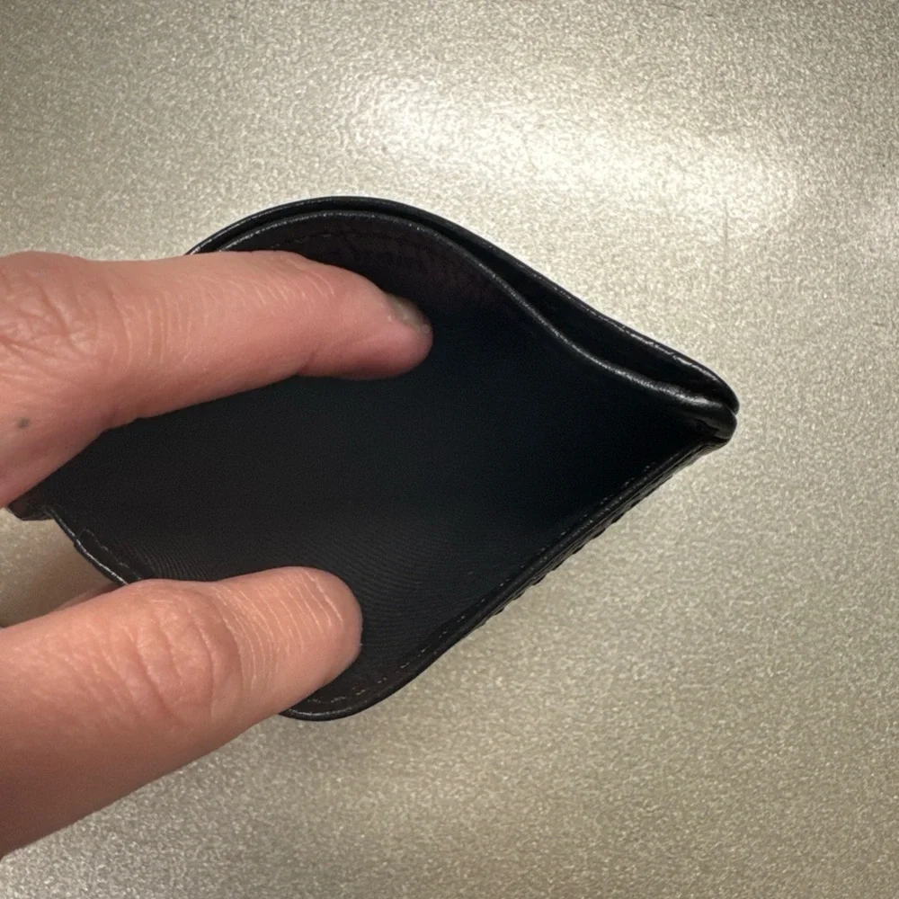 Vintage Black Pebble Grain Leather Slim Card Holder - ID Window - TR Logo